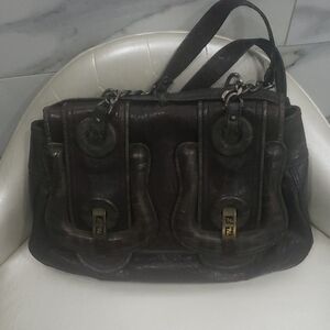 Fendi Chocolate Leather Tote with Buckle Accents